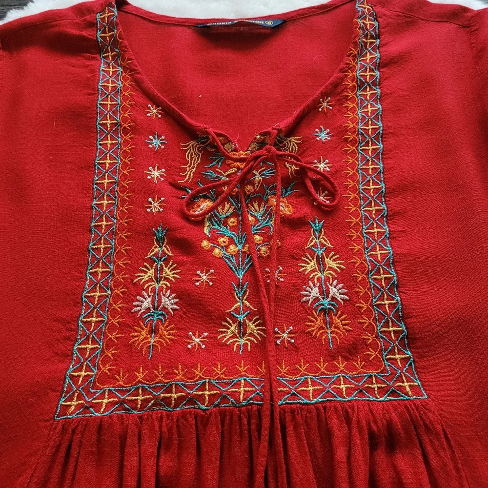 Vintage Chokhi Bandhni Bohemian Chic Peasant Top in Rich Red Sz XS-S - Picture 4 of 9